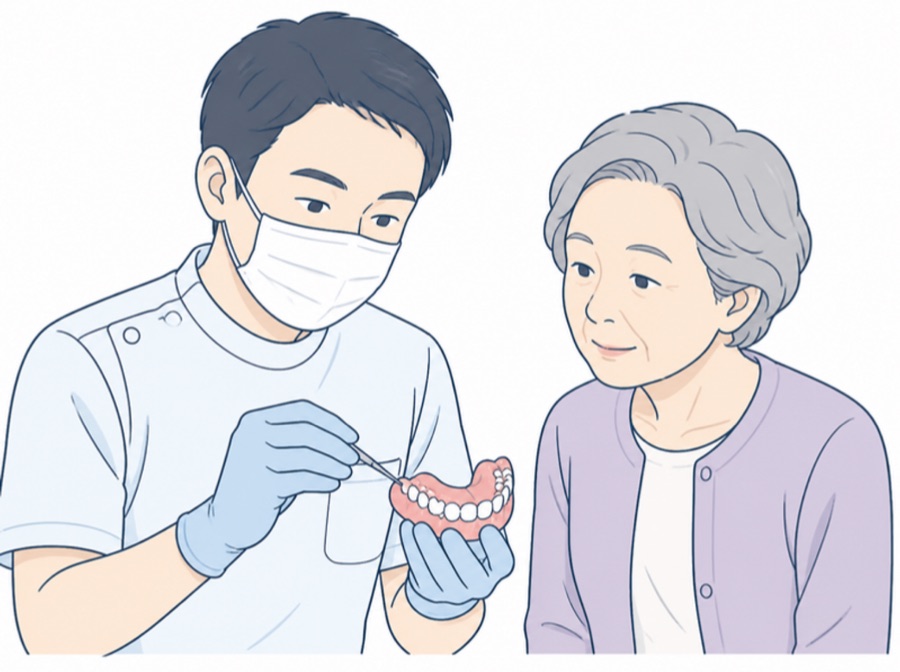 入れ歯を調整する様子