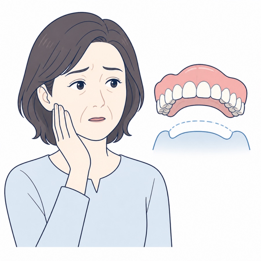 入れ歯が合わず、すきまがある様子